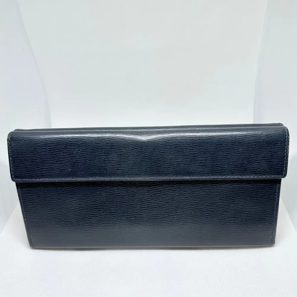 Authentic Christian Dior Vintage Navy Blue Textured Leather Long Wallet Spain
